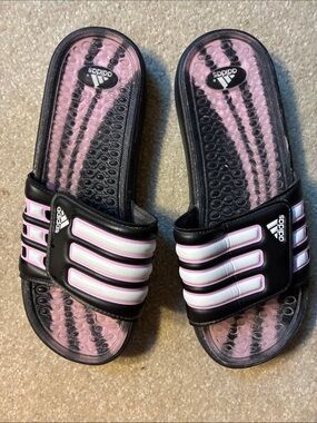 adidas Black and Pink Massage Slide Sandals